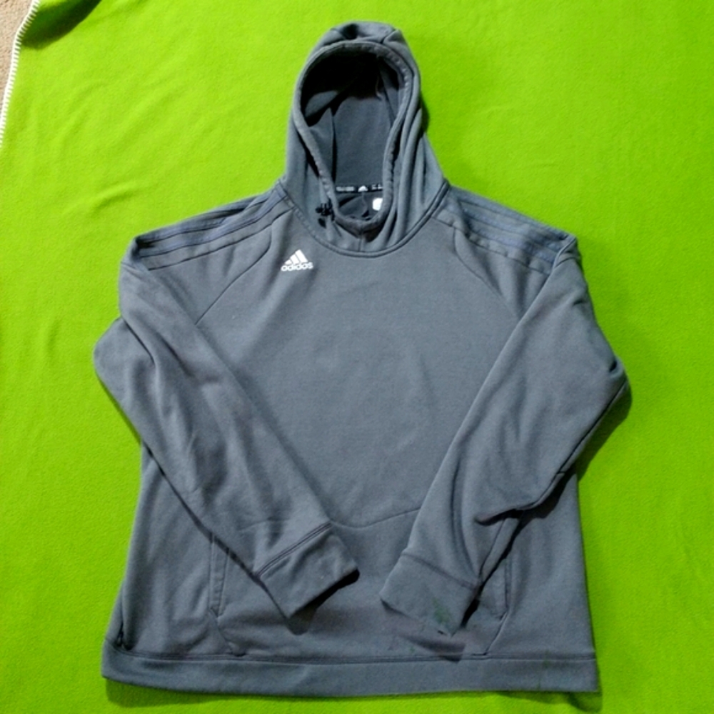 Adidas 2XL Hoodie Grey with Grey/Blue Stripes Climawarm